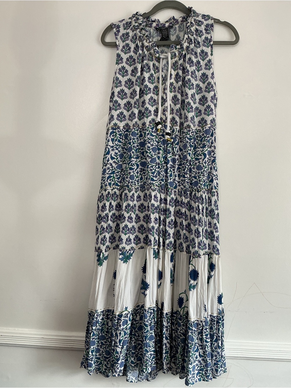Chelsea & Theodore White Maxi Dress with Blue Floral Print